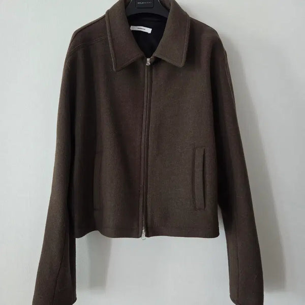 [BUNJANG] Nonnode Cropped Detail Wool Jacket Stripe Brown Size 1 / 논노드 크롭 디테일 울 자켓 스트라이프 브라운 1사이즈