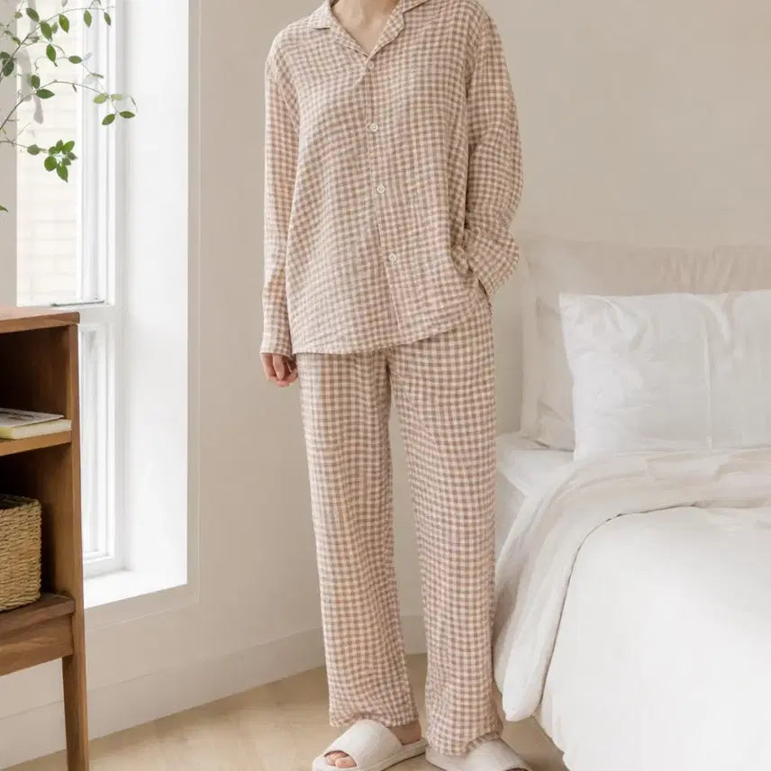 [BUNJANG] Checkered Pajama Set Women's L Size (66-77) / 체크 파자마 여성잠옷 66-77 L사이즈