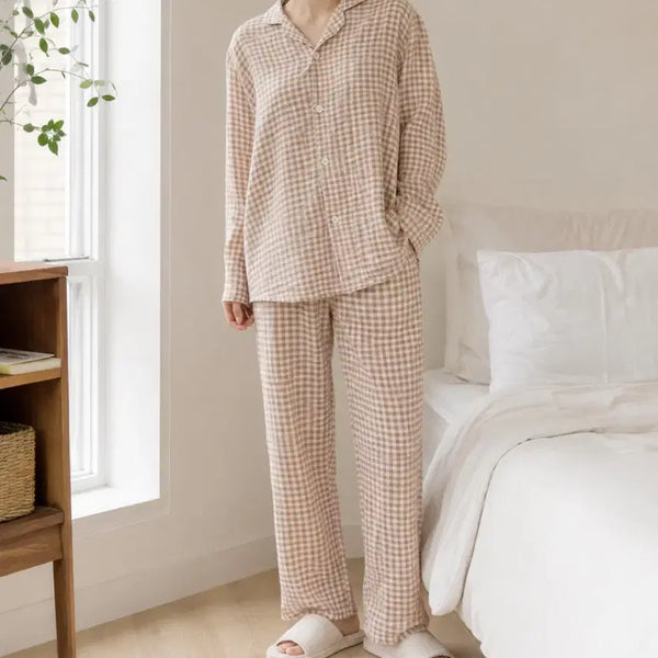 [BUNJANG] Checkered Pajama Set Women's L Size (66-77) / 체크 파자마 여성잠옷 66-77 L사이즈