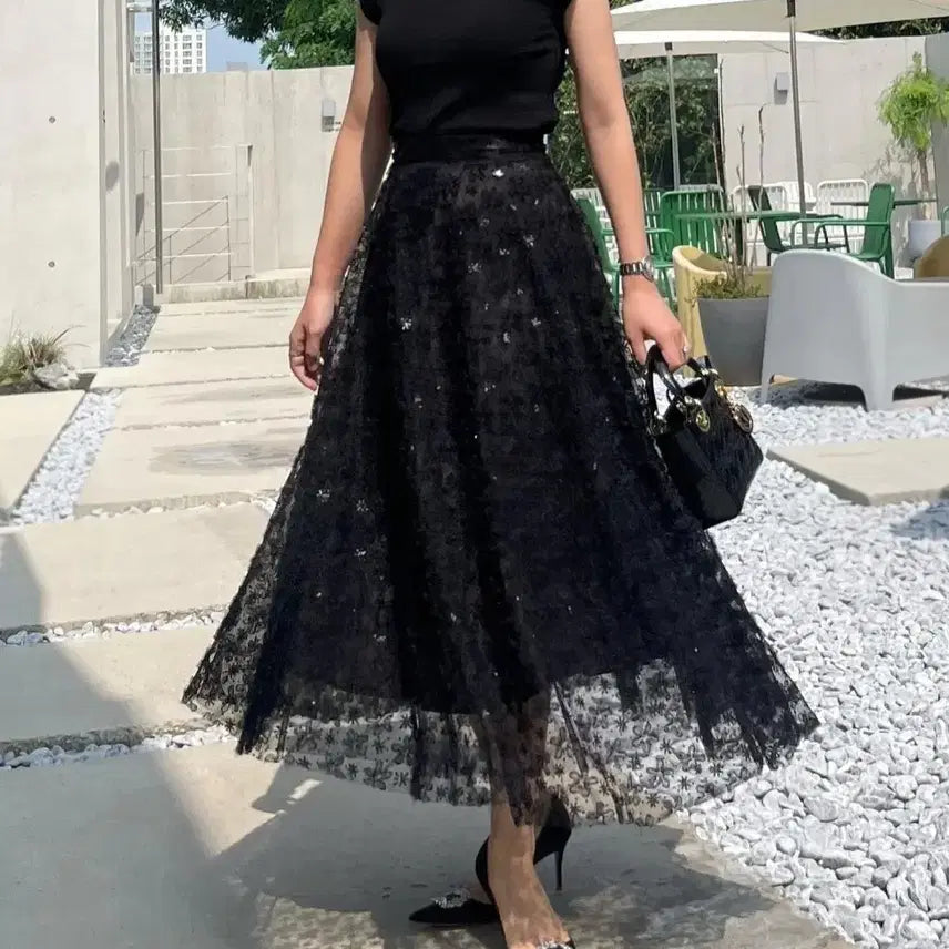 [BUNJANG] Lyra Brilliant Bouquet Tulle Skirt - Black (M) / [M] 리라브리앙 부케 튤 스커트 bouquet tulle skirt