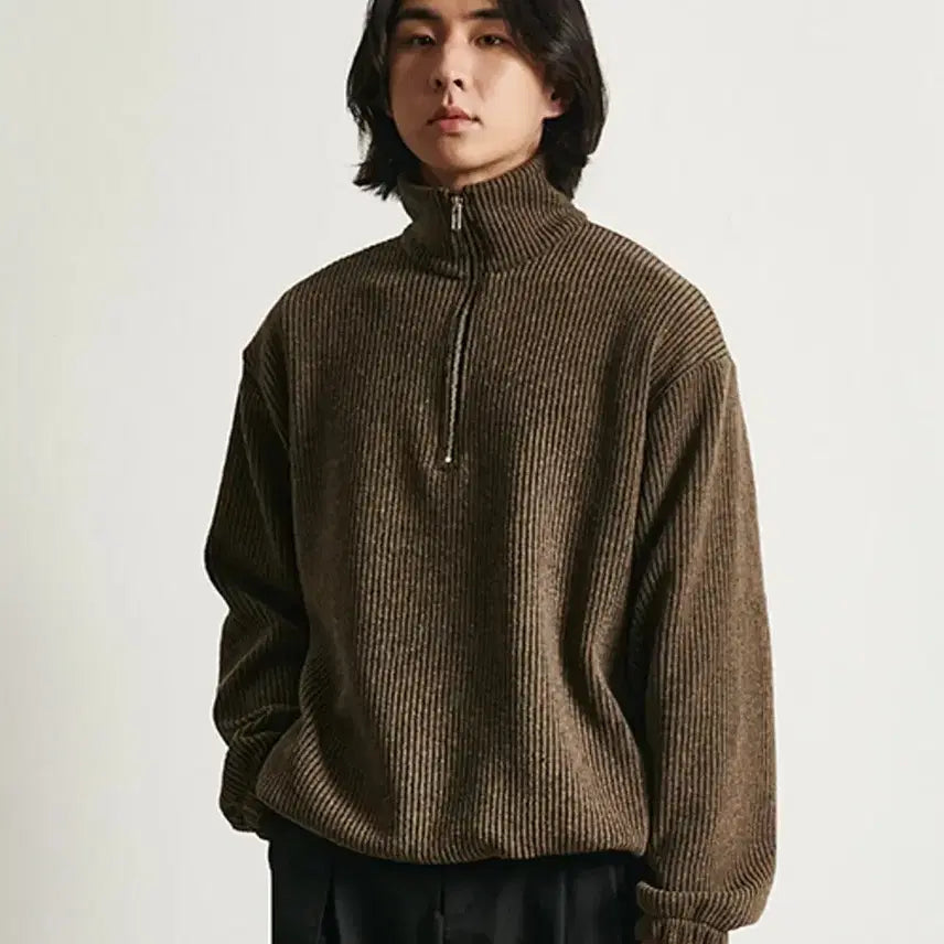 [BUNJANG] Bayell Knit Half Zip-Up Brown / 바이엘 니트 하프 집업 브라운