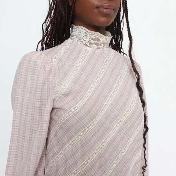 [BUNJANG] Vintage Check Lace Blouse / 빈티지 체크 레이스 블라우스