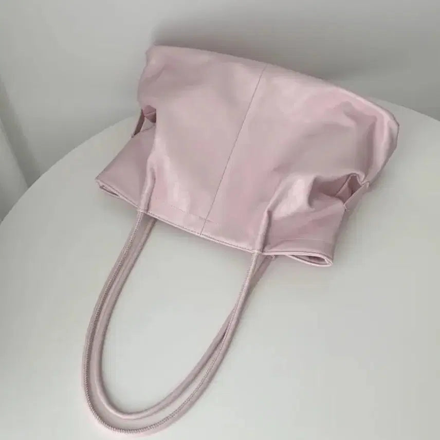 [BUNJANG] Pink Shirring Faux Leather Shoulder Bag / 핑크 셔링 페이크 레더 숄더백 보부상백
