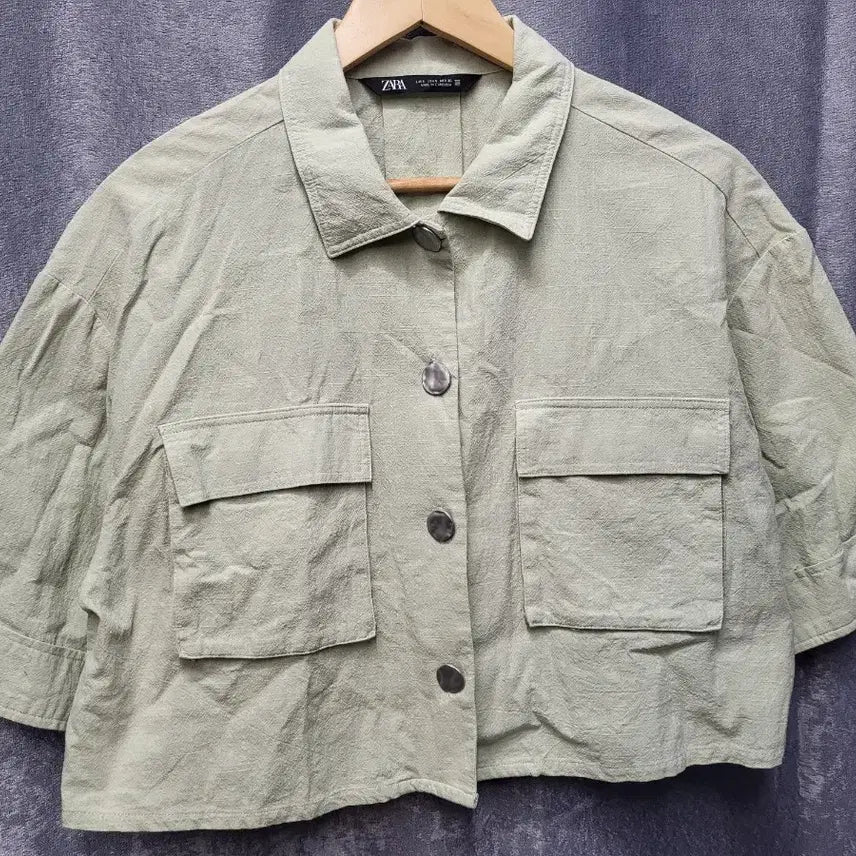 [BUNJANG] Zara Linen Blend Textured Cropped Shirt Jacket (Size S) / 자라 린넨 텍스처 크롭 셔츠 자켓 (S사이즈)