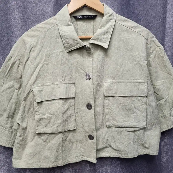 [BUNJANG] Zara Linen Blend Textured Cropped Shirt Jacket (Size S) / 자라 린넨 텍스처 크롭 셔츠 자켓 (S사이즈)