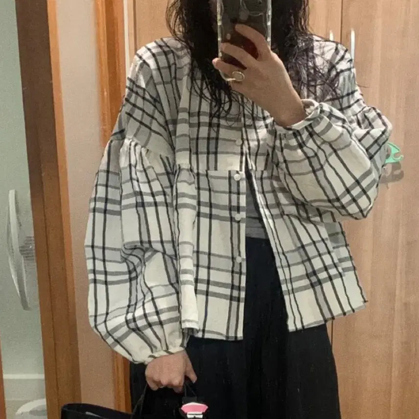 [BUNJANG] Jeju Geukkkoch Check Linen Blouse / (7/10일까지할인)제주 그꽃 체크 린넨 블라우스