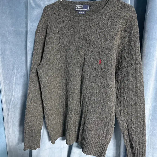 [BUNJANG] Polo Ralph Lauren Lambswool Cable Knit Sweater Charcoal L / 폴로 램스울 꽈배기 니트 차콜 L