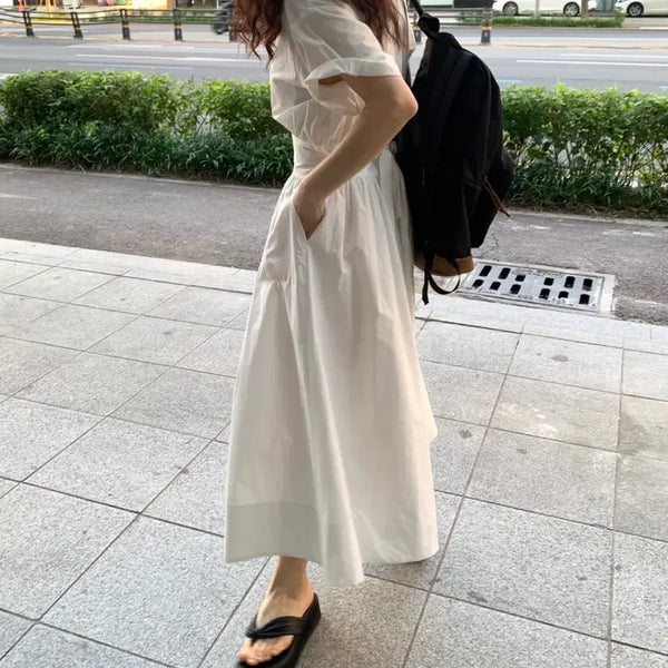 [BUNJANG] Absentminded White Short Sleeve Long Dress / 비애브선트마인디드 화이트 반팔 롱원피스