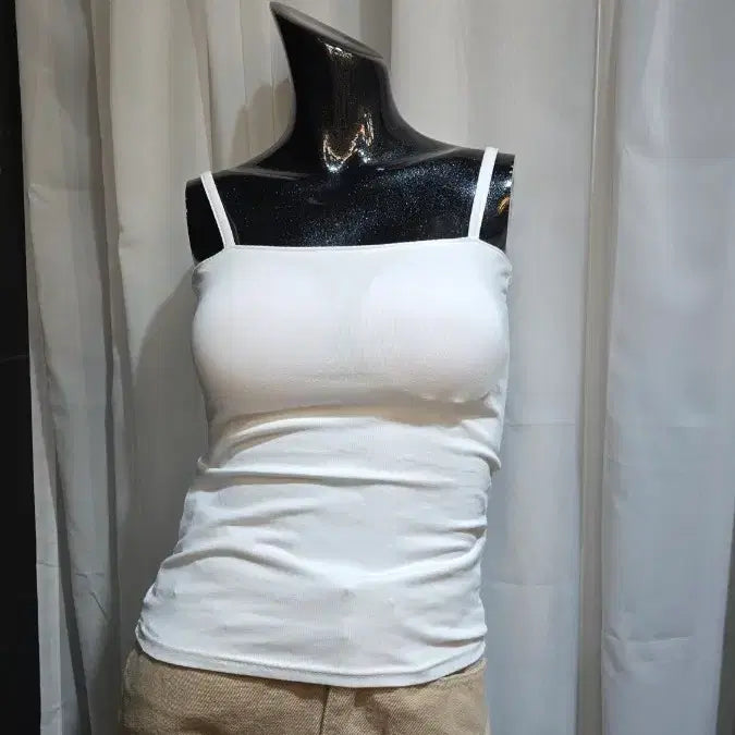 [BUNJANG] Built-in Bra White Camisole Top / 캡내장  끈나시