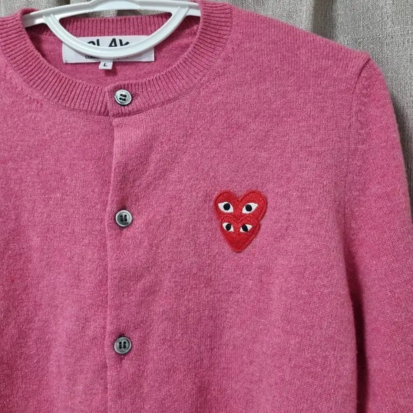 [BUNJANG] Comme des Garçons Heart Logo Pink Cardigan / 꼼데가르송 하트 로고 핑크 가디건