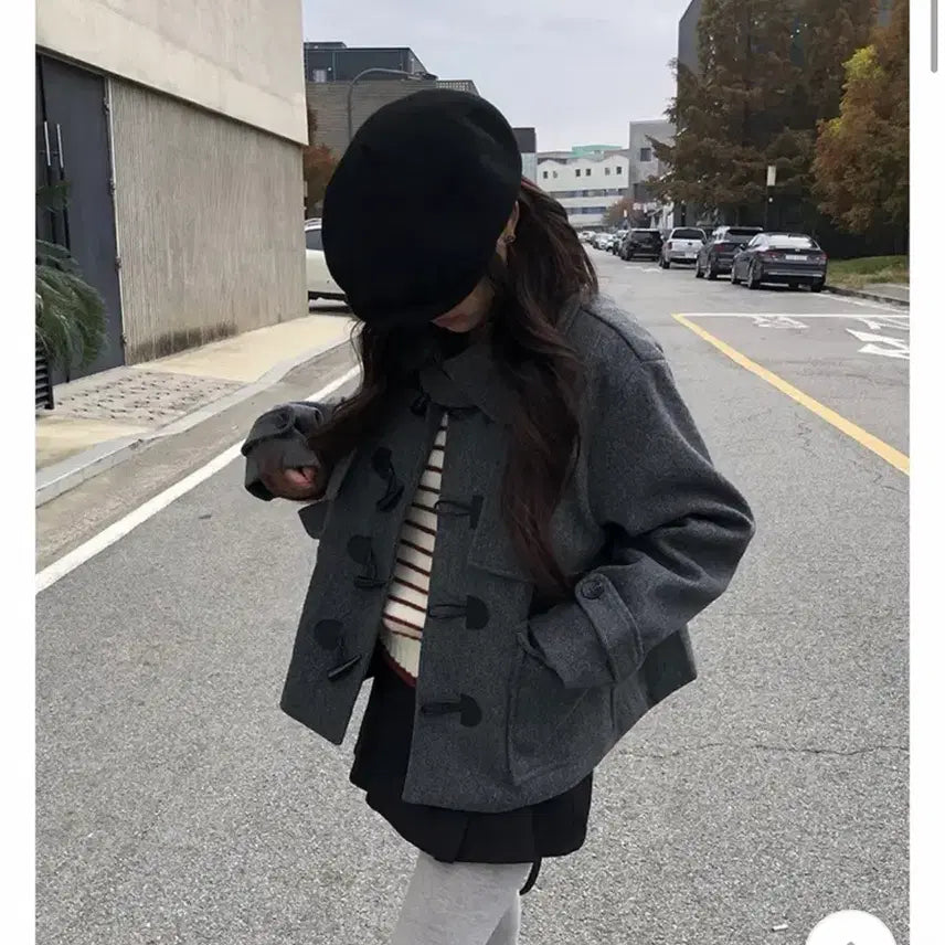 [BUNJANG] Any One More Rave Tteokbokki Short Duffle Boxy Coat Jacket Grey / 애니원모어) 레이브 떡볶이 숏 더플 박시 코트 자켓 그레이 (단종)