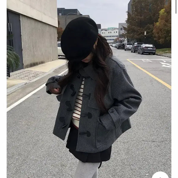 [BUNJANG] Any One More Rave Tteokbokki Short Duffle Boxy Coat Jacket Grey / 애니원모어) 레이브 떡볶이 숏 더플 박시 코트 자켓 그레이 (단종)