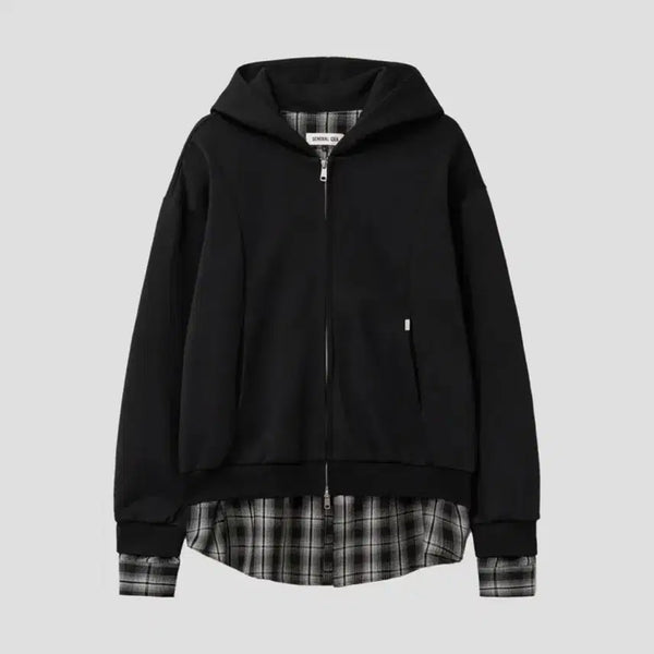 [BUNJANG] Mixxo Layered Hooded Zip-Up [BLACK] / 미쏘 셔츠 레이어드 후드집업 [BLACK] 새상품