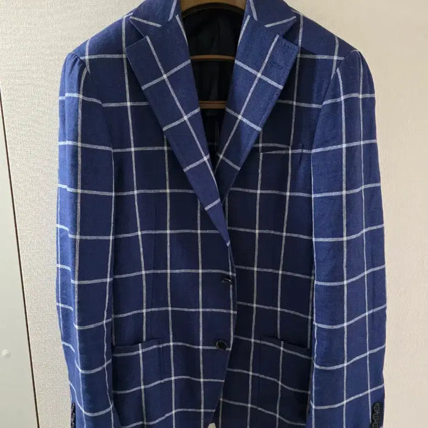 [BUNJANG] Ring Jacket Black Label Navy Silk Linen Plaid Sport Coat / 링자켓 블랙라벨 네이비 실크 린넨 원도페인 체크 스포츠코트