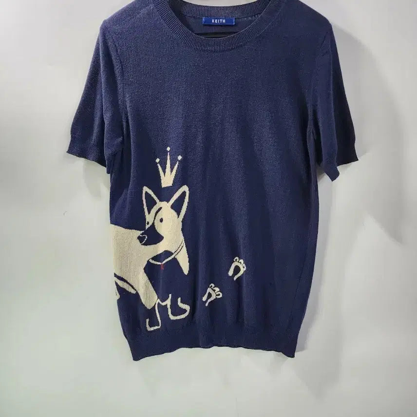 [BUNJANG] KEITH Jacquard Dog Pattern Short Sleeve Knit Navy / [M] KEITH 키스 강아지 자카드 반팔 니트 네이비 1.9