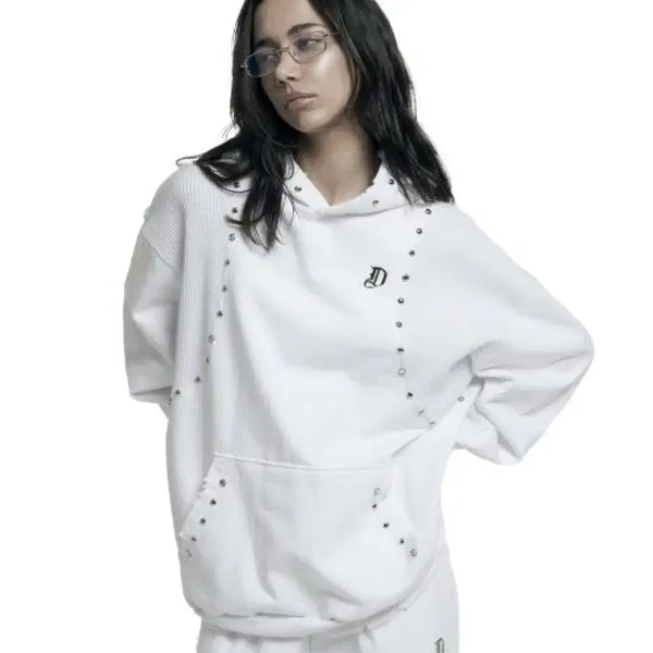 [BUNJANG] Odor Grunge Studs Hoodie White / 오도어 그런지 스터드 후드 화이트