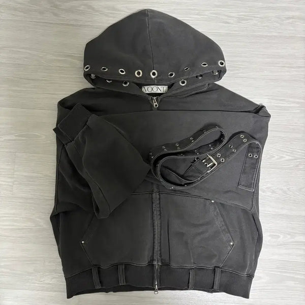 [BUNJANG] Bunte Eyelet Belt Hoodie Zip-Up / 분트 아일렛 벨트 후드집업