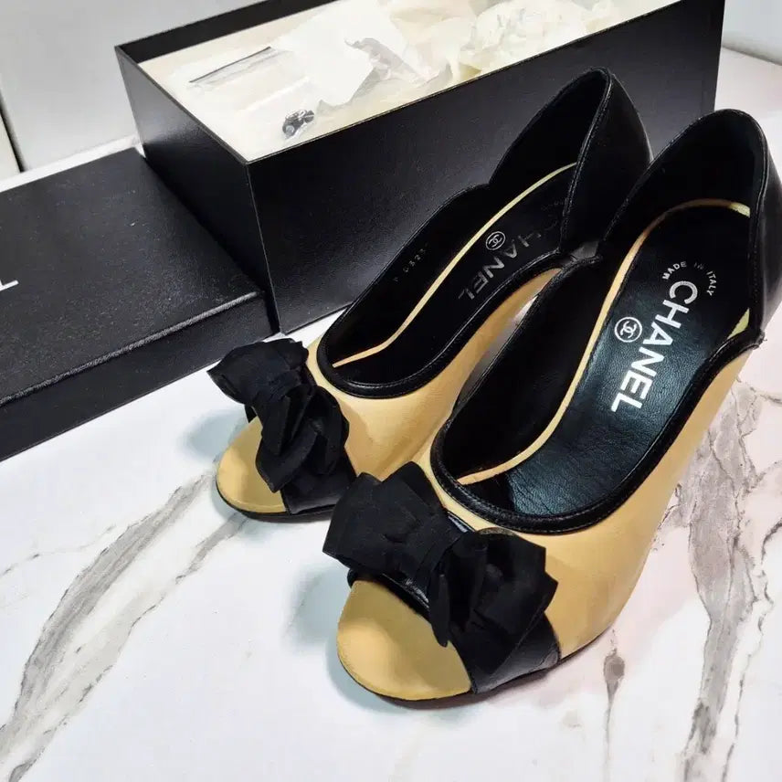 [BUNJANG] Chanel Black Ribbon Open-Toe Pumps (Size 36) / (정품) 샤넬 블랙리본 오픈토 펌프스 여성구두 힐36