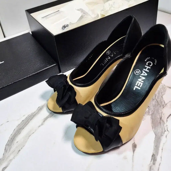 [BUNJANG] Chanel Black Ribbon Open-Toe Pumps (Size 36) / (정품) 샤넬 블랙리본 오픈토 펌프스 여성구두 힐36