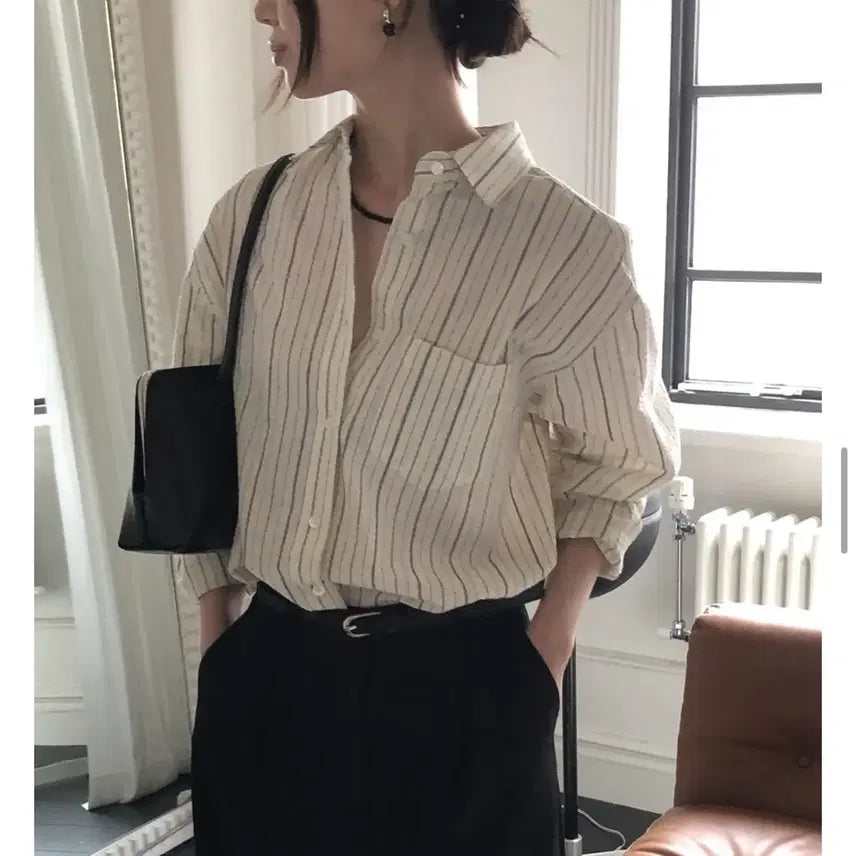 [BUNJANG] Le Butter Essential Cotton Striped Pocket Logo Oversized T-Shirt / Le Butter 르버터 에센셜 코튼 무지 스트라이프 포켓 로고 오버핏
