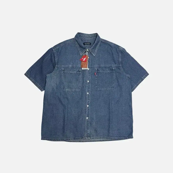 [BUNJANG] Fieldwork Pocket Denim Short Sleeve Shirt / 필드워커 포켓 데님 반팔 셔츠 남자 청남방