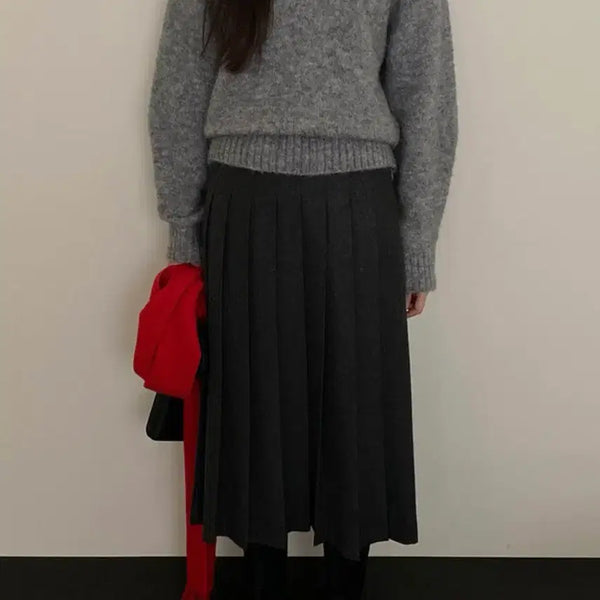 [BUNJANG] Maimai Beige Pleated Wool Skirt / 킨다베이지 플리츠 울 스커트 (메이비베이비가내스라프롬비기닝슬로우앤드)