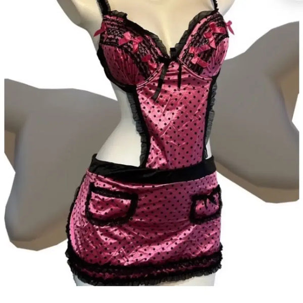 [BUNJANG] Vintage Sleeveless Bustier Skirt Set Y2K Gyaru Cosplay Look / 빈티지 슬리브리스 갸루 y2k 핀터걸 뷔스티에 치마 코스룩