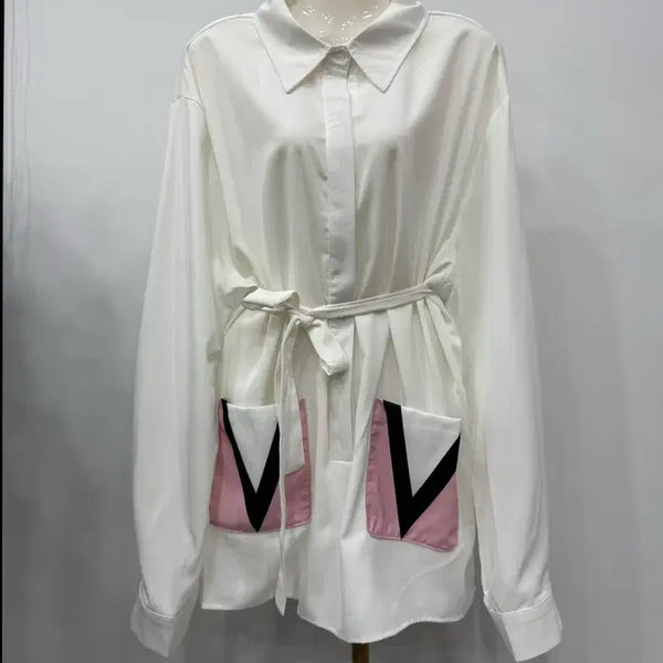 [BUNJANG] White & Pink Color Block Robe Shirt / 화이트 핑크 배색 로브 남방 66