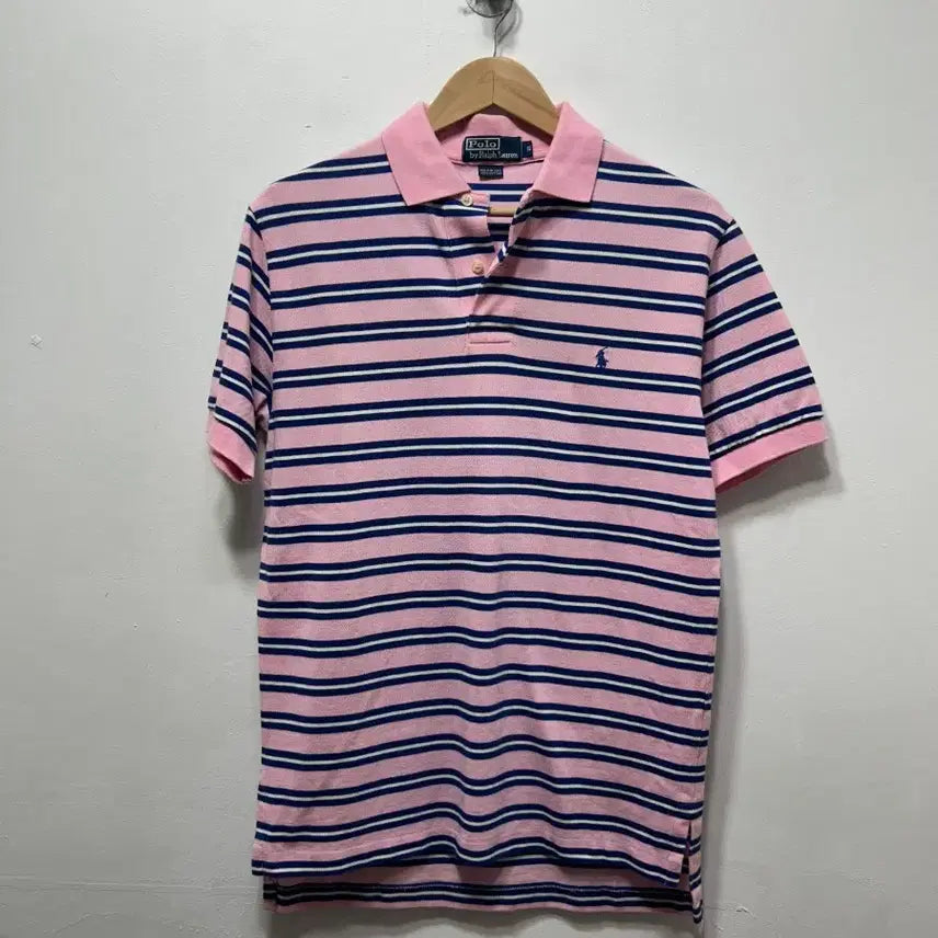 [BUNJANG] Polo Ralph Lauren Pink Stripe Short Sleeve Polo Shirt Size S / 폴로 랄프로렌 핑크 스트라이프 반팔 카라티 S