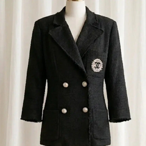 [BUNJANG] CC Embroidered Tweed Black Jacket / cc자수 트위드 블랙 자켓