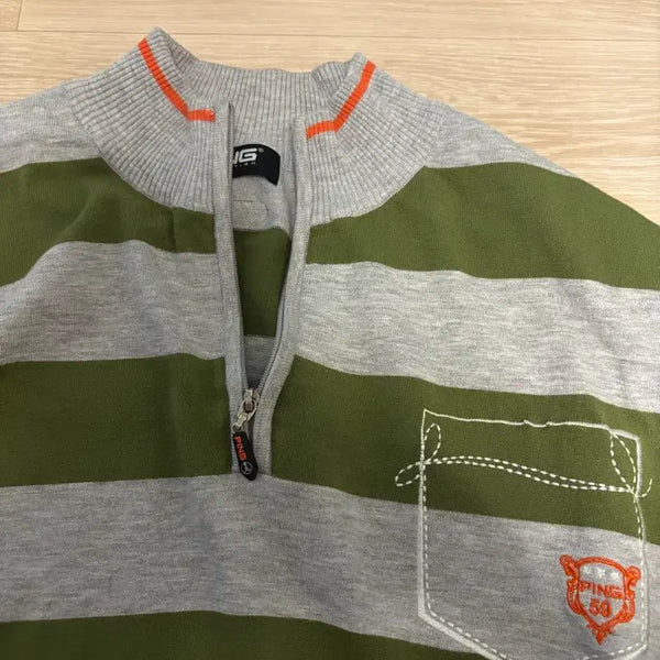[BUNJANG] PING Striped Zip-Up Knit Top / PING 핑 스트라이프 집업 니트