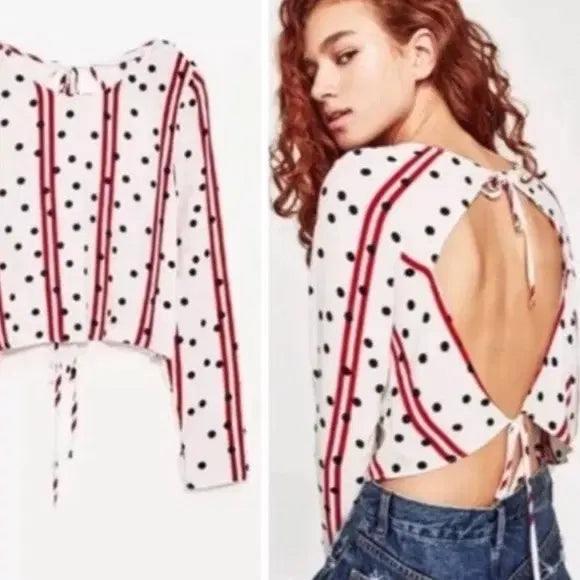 [BUNJANG] ZARA Polka Dot Stripe Open Back Cropped Top - New with Tags (M) / 자라 ZARA 폴카 도트 스트라이프 오픈백 크롭탑 M 택달린 새제품