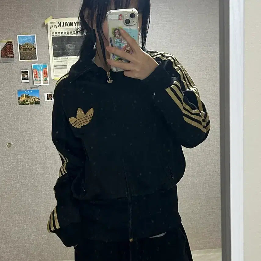 [BUNJANG] Adidas Black Gold Sequin Jersey / 아디다스 검금 스팽글 져지