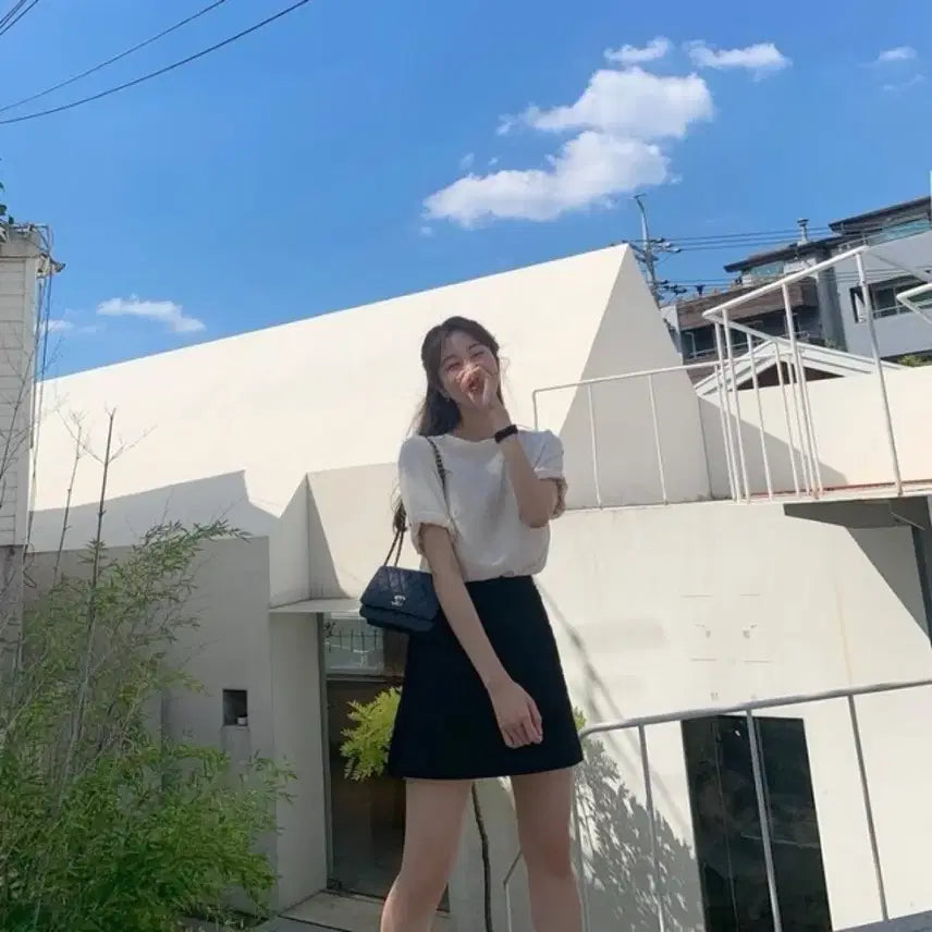 [BUNJANG] Skinnypig Basic Black A-Line Linen Blend Skirt (Size 1/S) / 스키니피그 자체제작 베이직 블랙 스커트 제니오 르플레인 더바넷