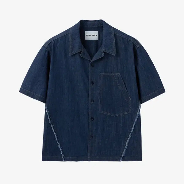 [BUNJANG] Insilence Cut-off Linen Denim Shirt Indigo Blue L / 인사일런스 컷오프 린넨 데님 셔츠 판매합니다.
