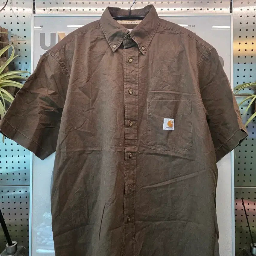 [BUNJANG] Carhartt Brown Short Sleeve Shirt M / 칼하트 브라운 반팔 셔츠M