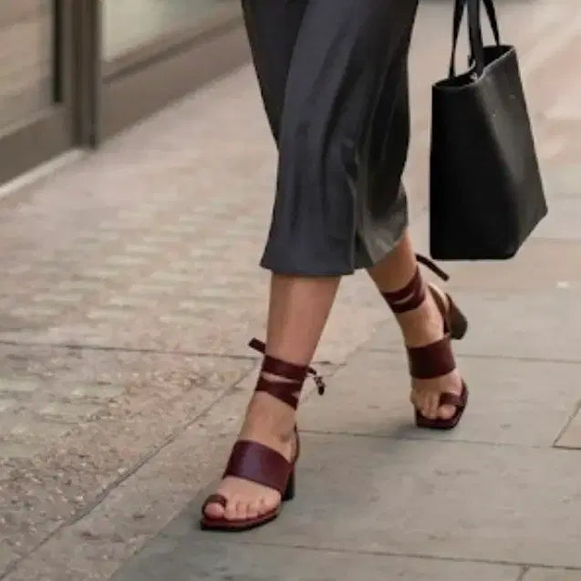 [BUNJANG] Dragon Blues Burgundy Lace-Up Toe Ring Heels Sandals Size 35.5 (225) / 새상품 드래곤블루스 샌들 토 링 힐 레이스업 35.5 225