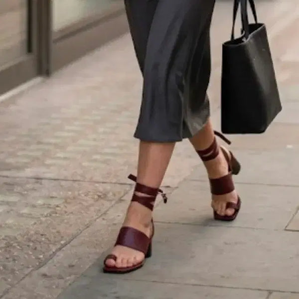 [BUNJANG] Dragon Blues Burgundy Lace-Up Toe Ring Heels Sandals Size 35.5 (225) / 새상품 드래곤블루스 샌들 토 링 힐 레이스업 35.5 225