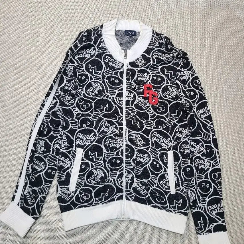 [BUNJANG] Pargates Black Pattern Knit Zip-up (Size 95) / 95)파리게이츠 블랙 패턴 니트 집업