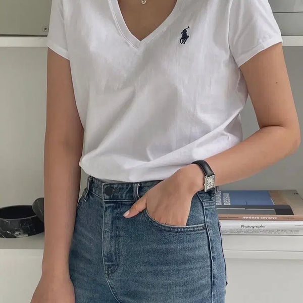 [BUNJANG] Polo Ralph Lauren Women's V-Neck Short-Sleeve T-Shirt / 여성 폴로 반팔티 브이넥