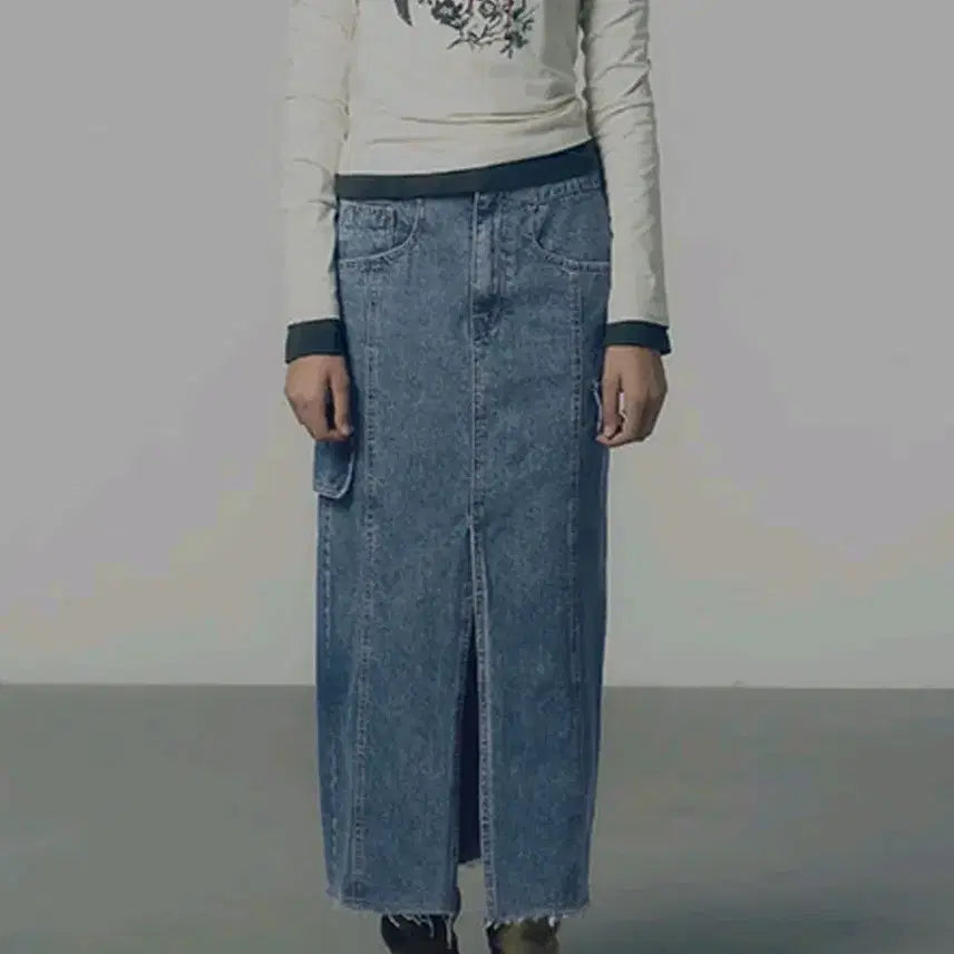 [BUNJANG] RAVE Denim Long Skirt Blue / 레이브 데님 롱 스커트 Denim Midi Skirt in Blue