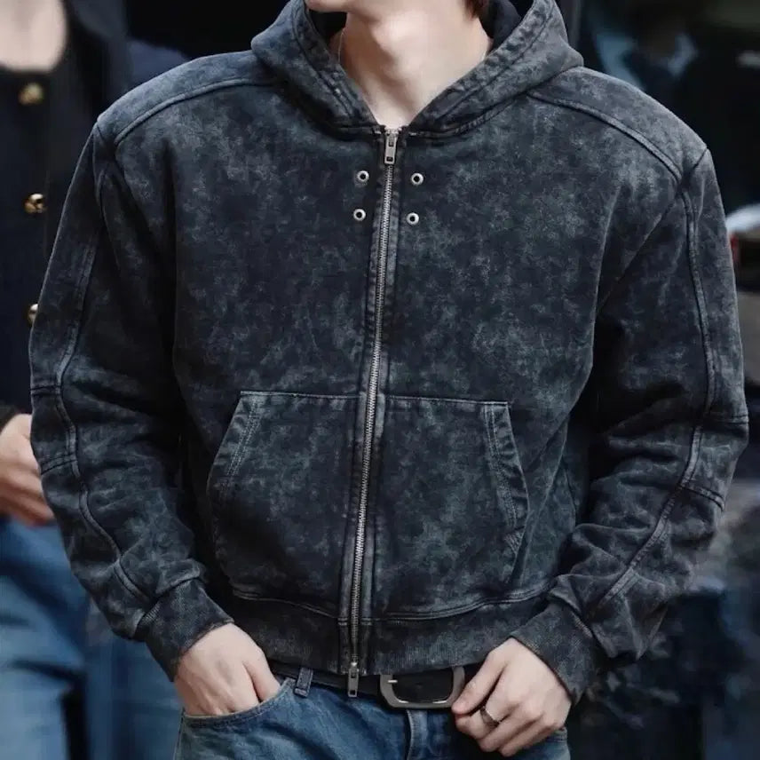 [BUNJANG] Another Youth Power Shoulder Cropped Zip-Up Hoodie / 파워숄더 오버다이드 크롭 집업 후디 - 어나더유스