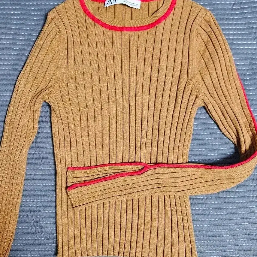 [BUNJANG] Zara Ribbed T-Shirt Brown / 자라 골지 티
