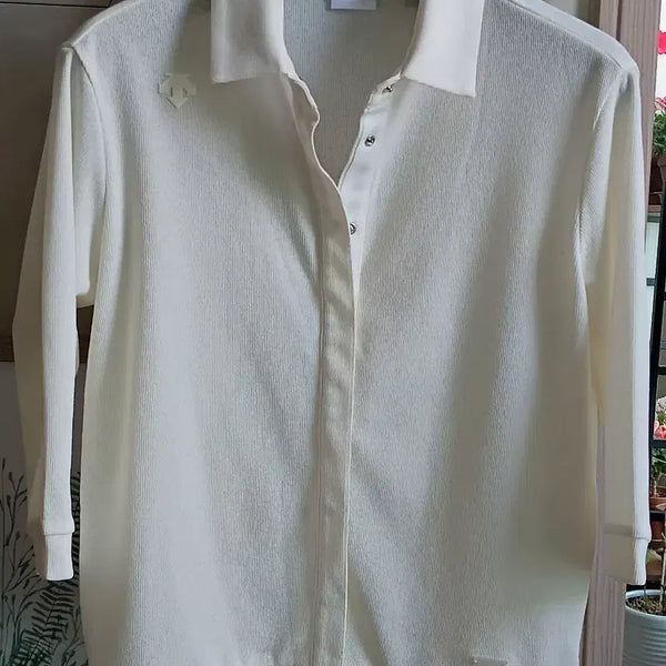 [BUNJANG] Descente Golf Women's 5-7 Sleeve Knit Top - Ivory / 데상트 골프 여성용 5~7부 니트티 아이보리