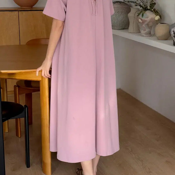 [BUNJANG] X-Cross Strap Back Short Sleeve Long Dress (Plus Size, Maternity Friendly) / 새상품 엑스 크로스 끈 반팔 롱 원피스 빅사이즈 임부복 가능 55-77