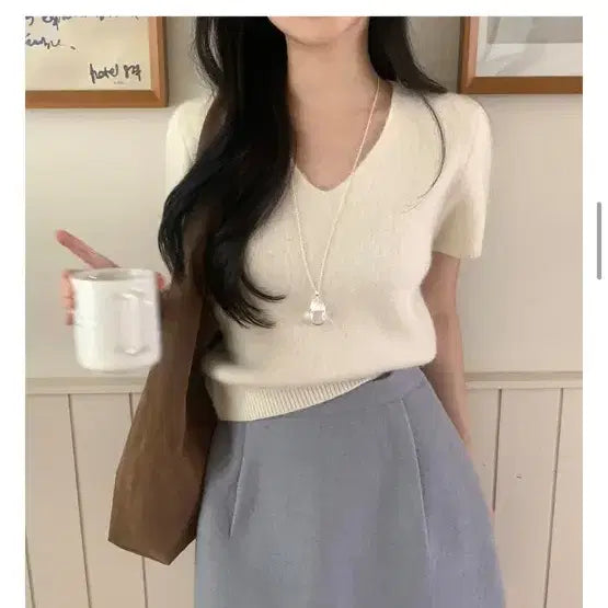 [BUNJANG] Sonyeo Recipe Puff Sleeve Knit Cream / 소녀레시피 퍼프반팔니트 크림