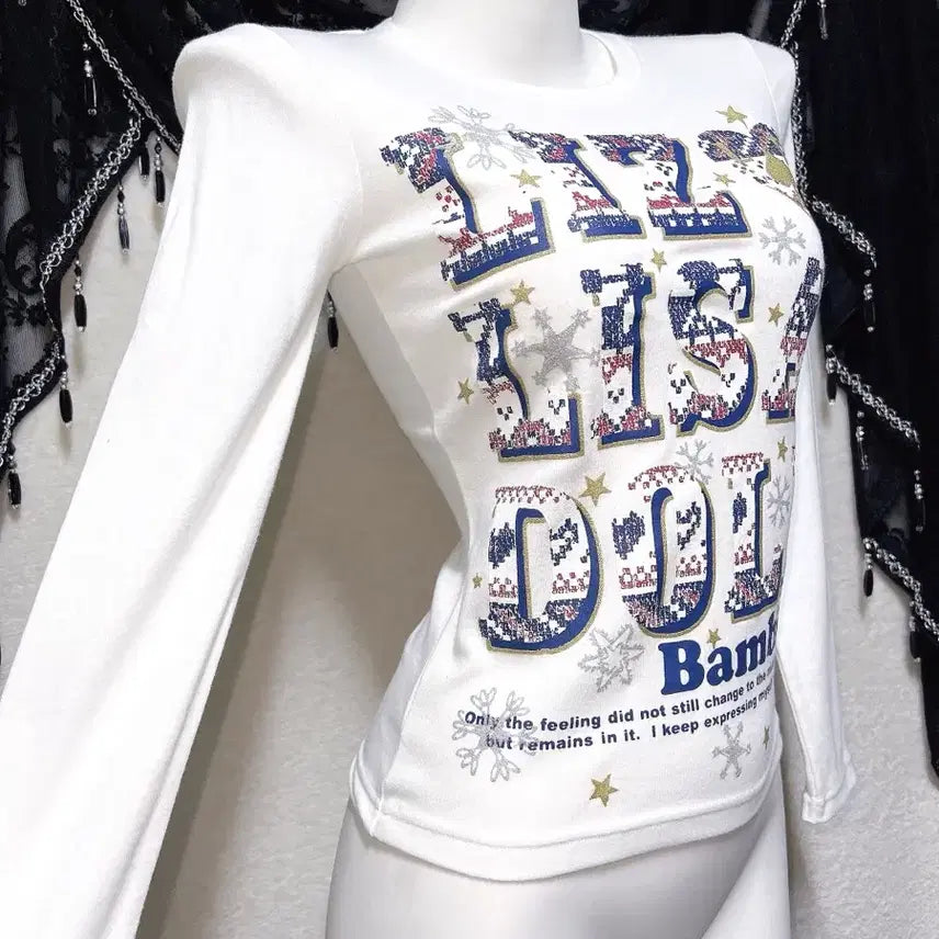 [BUNJANG] Lizzlisa Dol Harajuku Style Lettering Glitter Long Sleeve Top / 리즈리사돌 헤이세이 키치 갸루 레터링 글리터 프린팅 긴팔탑 핀터 펑크