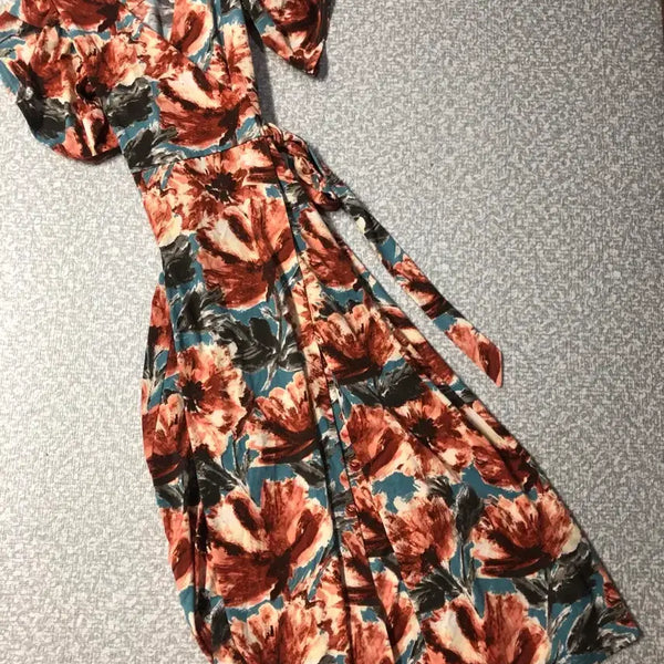 [BUNJANG] Superrlinn Dress Maxi Coral Floral Pattern Size 2 / 슈퍼린짱 1104라이너 여름맥시 코랄 2사이즈 원피스 휴양지 여행룩