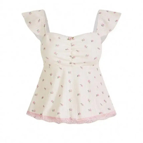 [BUNJANG] Floral Lace Short-Sleeve Blouse / 꽃무늬 플라워 레이스 반팔티 블라우스