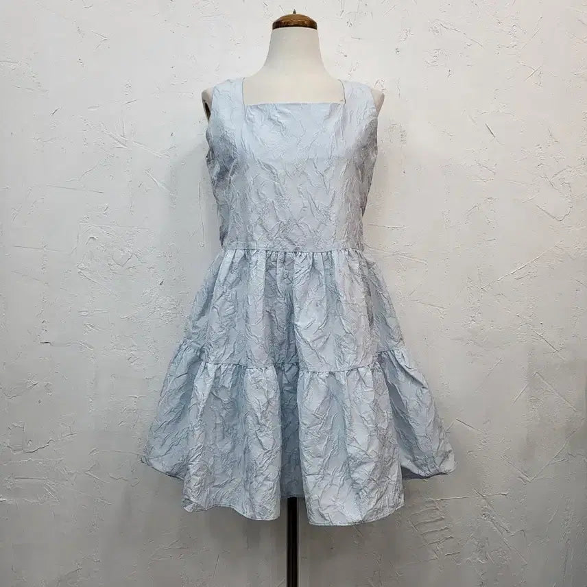 [BUNJANG] Sky Blue Shirring Layered Mini Dress / 하늘색 셔링 레이어드 미니 원피스S